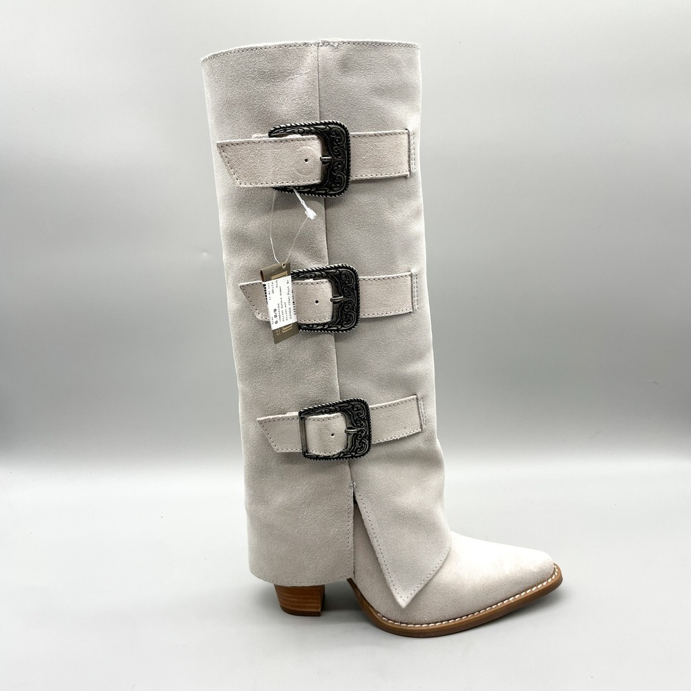 Dingo Womens 6M Buckle Bunny Western Tall Boot White Suede Cowgirl Boho Festival
